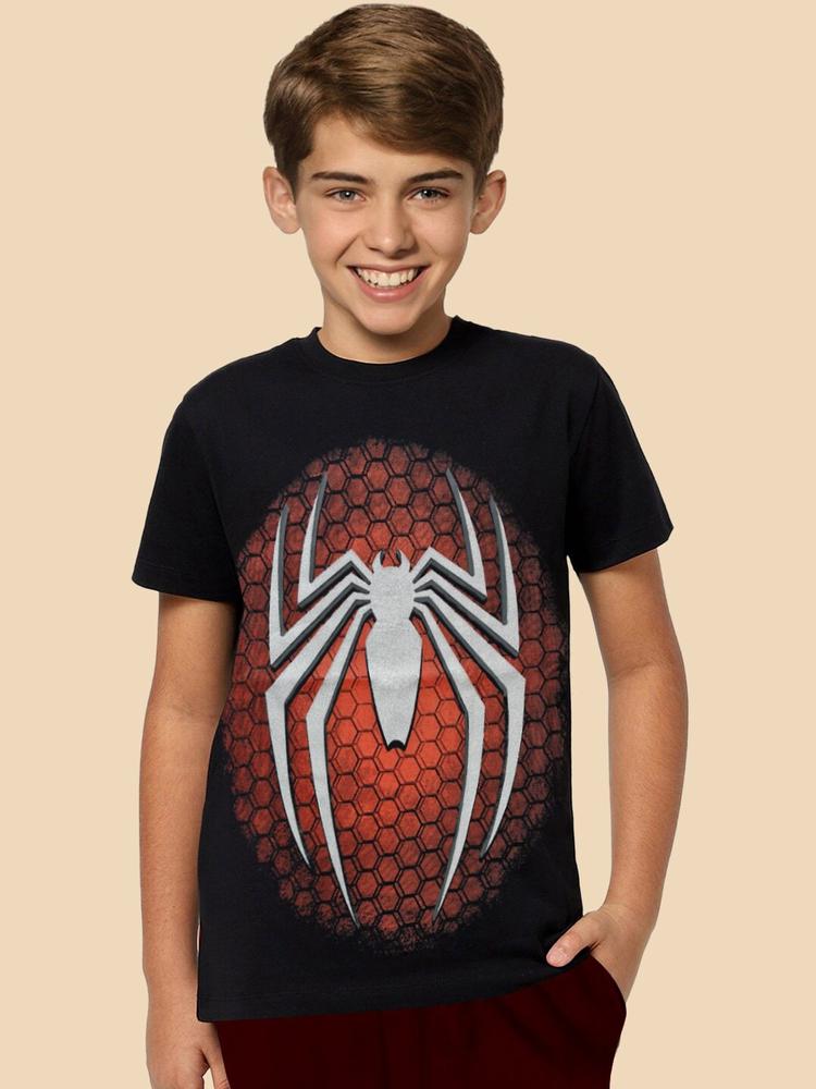 Kids Ville Boys Black & Red Spiderman Printed T-shirt