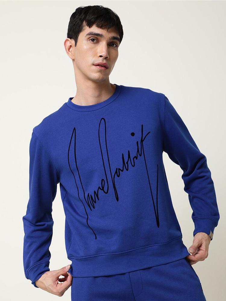 RARE RABBIT Men Blue Printed Cotton Sweatshirt