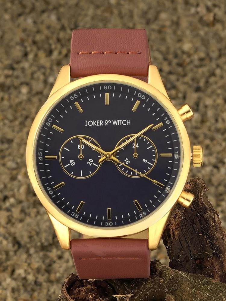 JOKER & WITCH Men Blue Dial & Brown Leather Straps Analogue Watch-AMWW494