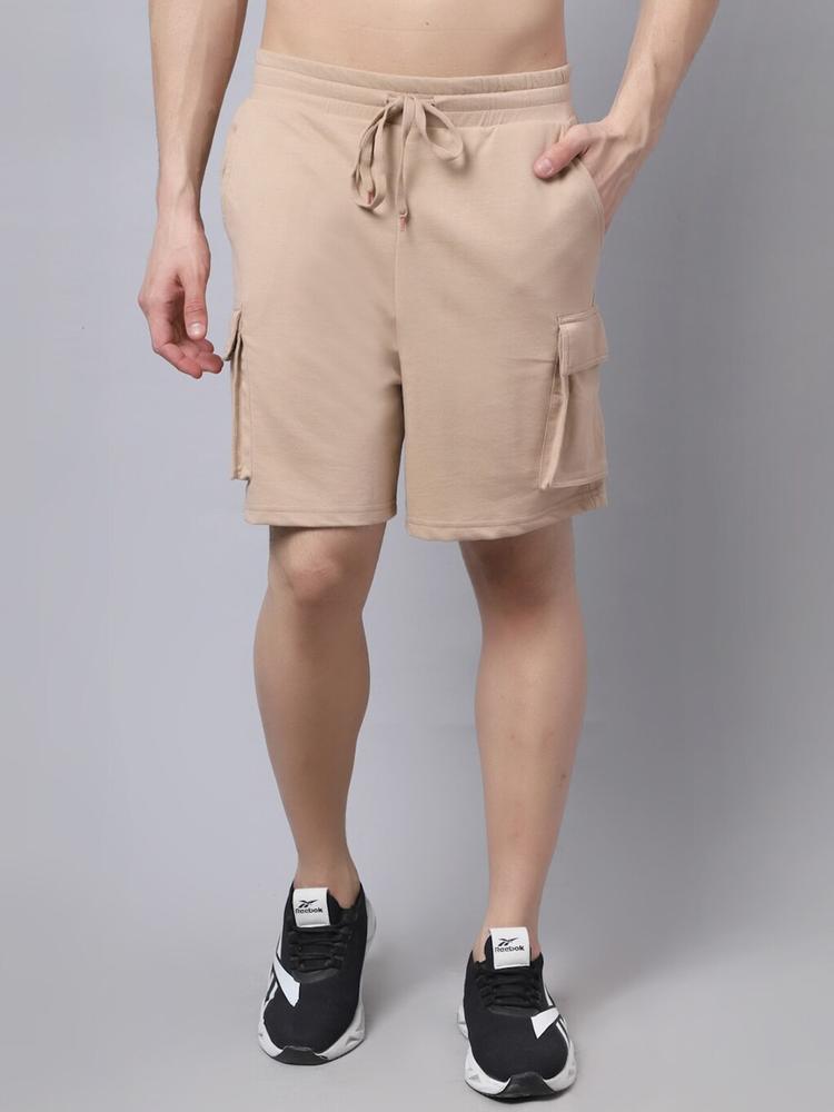DOOR74 Men Beige Outdoor Cotton Shorts