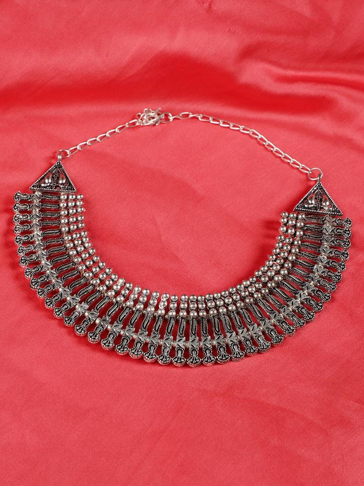 Jazz and Sizzle Silver-Toned German Silver Silver-Plated Oxidised Necklace