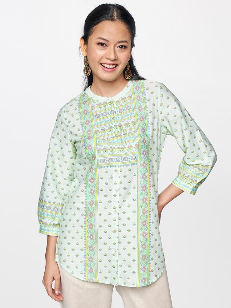 Global Desi Women Green & Pink Printed Tunic