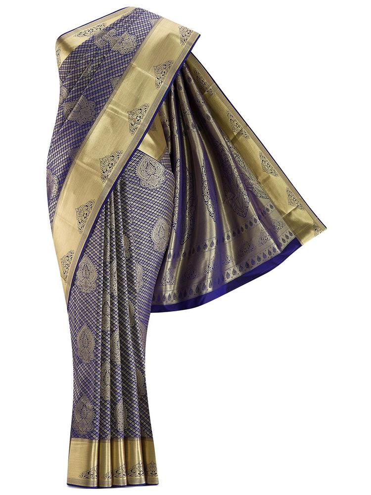 Nalli Next Blue & Gold-Toned Woven Design Zari Art Silk Saree