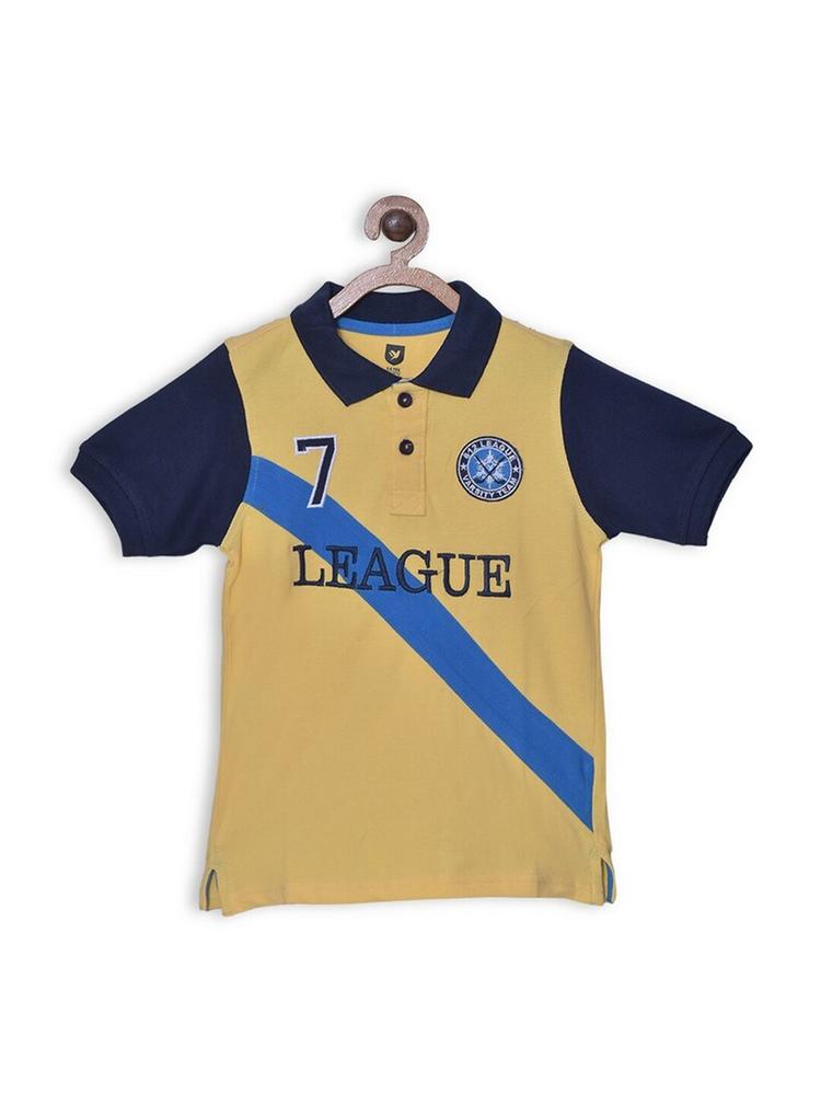612League Boys Yellow Typography Colourblocked Polo Collar T-shirt