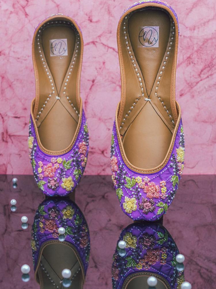 NR By Nidhi Rathi Women Violet Embellished Mojaris Flats
