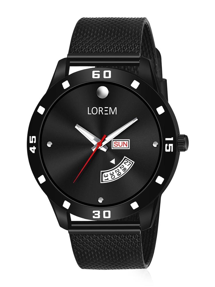 LOREM Men Black Brass Dial & Black Bracelet Style Straps Analogue Watch LR73