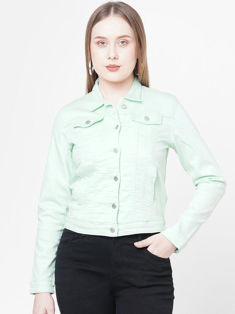Kraus Jeans Women Green Crop Denim Jacket