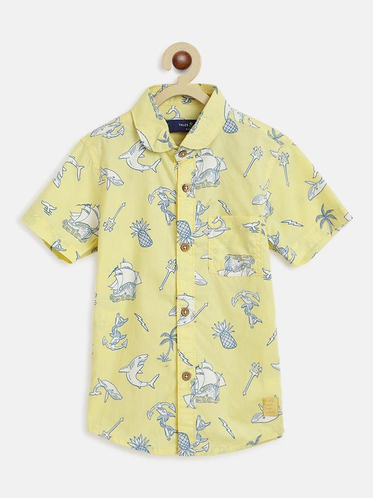 TALES & STORIES Boys Yellow Printed Casual Spread Collar  Shirt