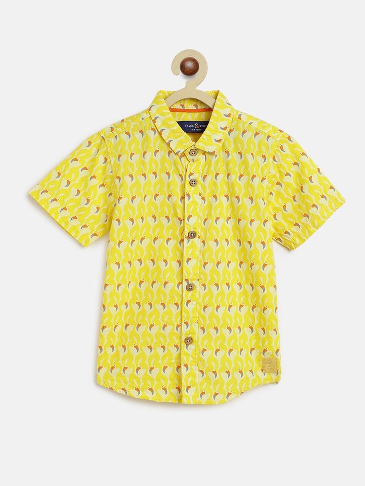 TALES & STORIES Boys Yellow Printed Casual Shirt