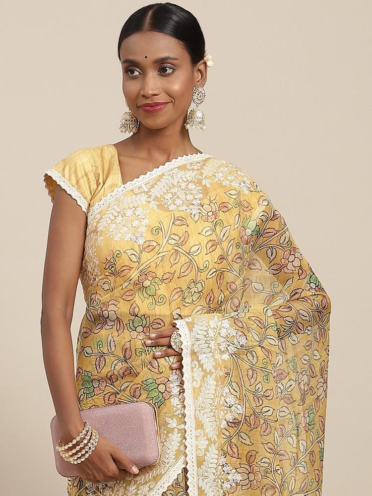 SAARYA Mustard Floral Embroidered Saree