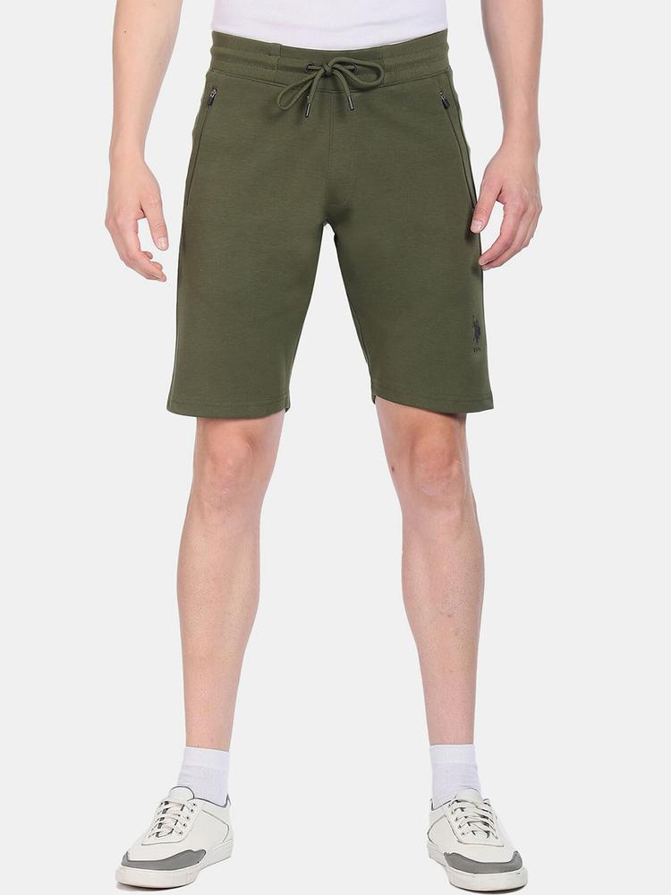 U.S. Polo Assn. Men Olive Mid Rise Solid Knit Shorts