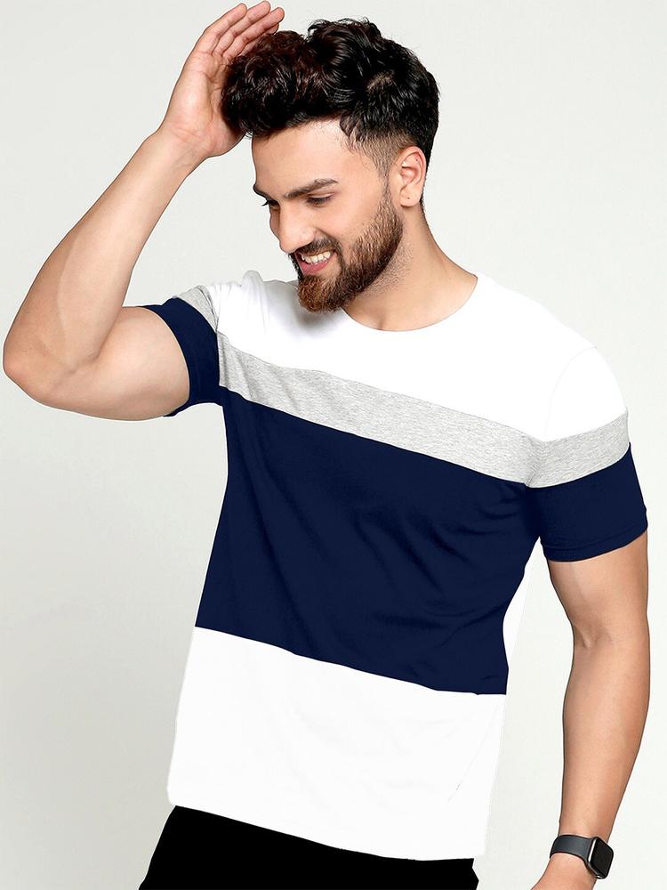 AUSK Men Blue & White Colourblocked T-shirt