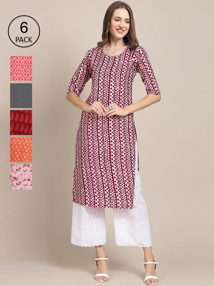 1 Stop Fashion Women Multicoloured Ethnic Motifs Printed Summer Sheers Crepe Kurta