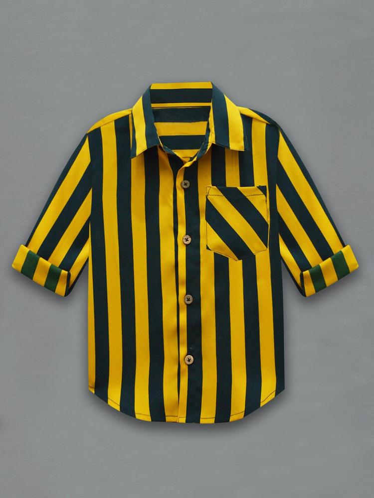 A T U N Boys Mustard & Navy Classic Striped Casual Shirt