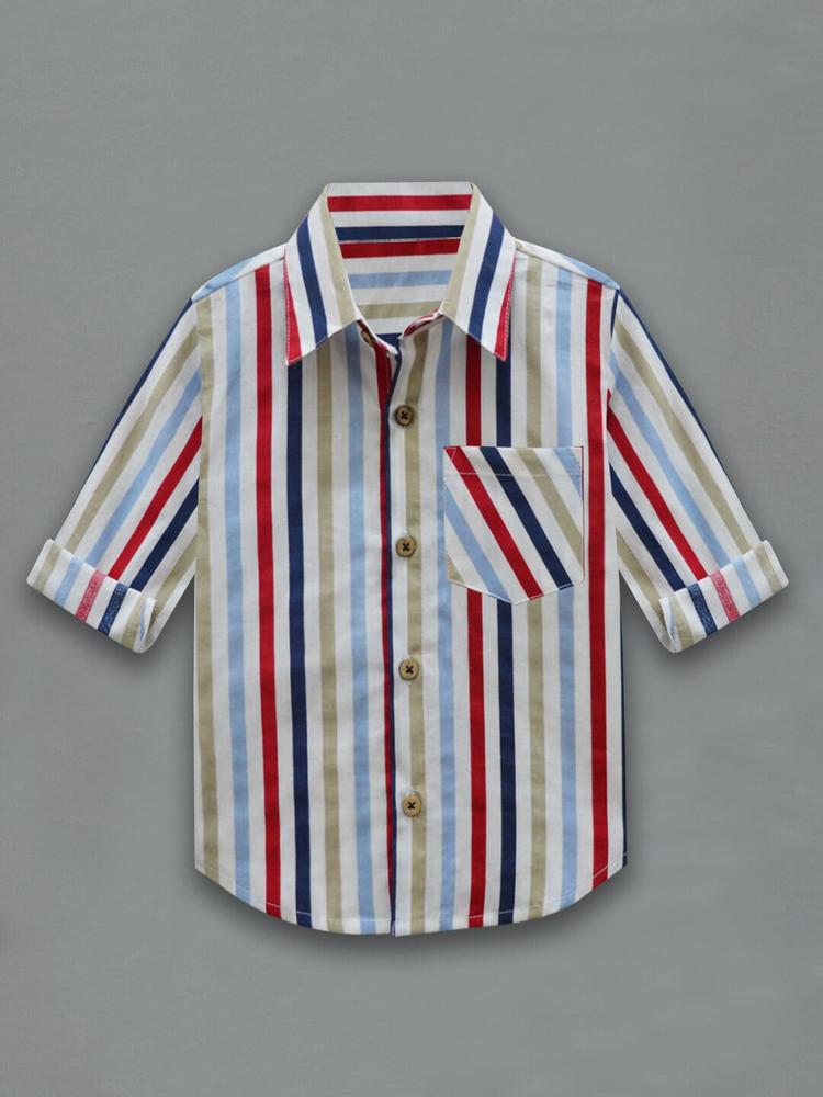 A.T.U.N. Boys Multicoloured Classic Striped Cotton Casual Shirt