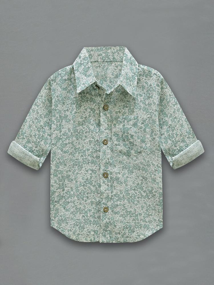 A T U N Boys Sea Green Classic Floral Printed Casual Shirt