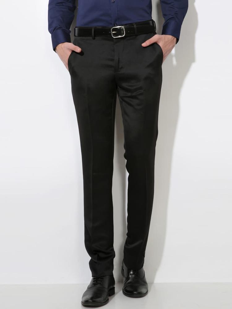 V Dot by Van Heusen Men Black Skinny Fit Solid Formal Trousers