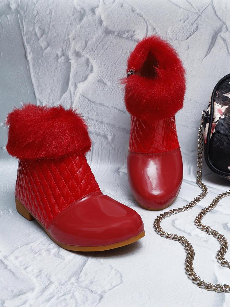 D'chica Girls Red Winter Black Boots