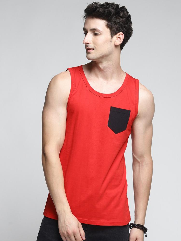 Trends Tower Men Red & Black Solid Cotton Innerwear Basic Vests