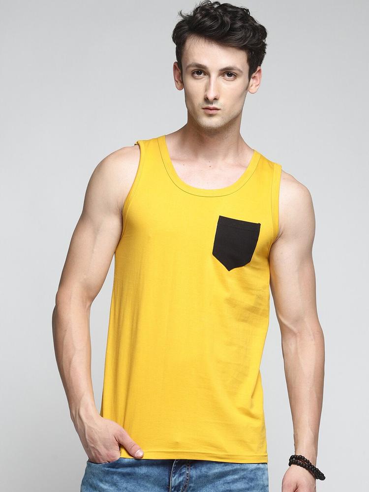 Trends Tower Men Mustard Yellow Solid Cotton Innerwear Basic Vests