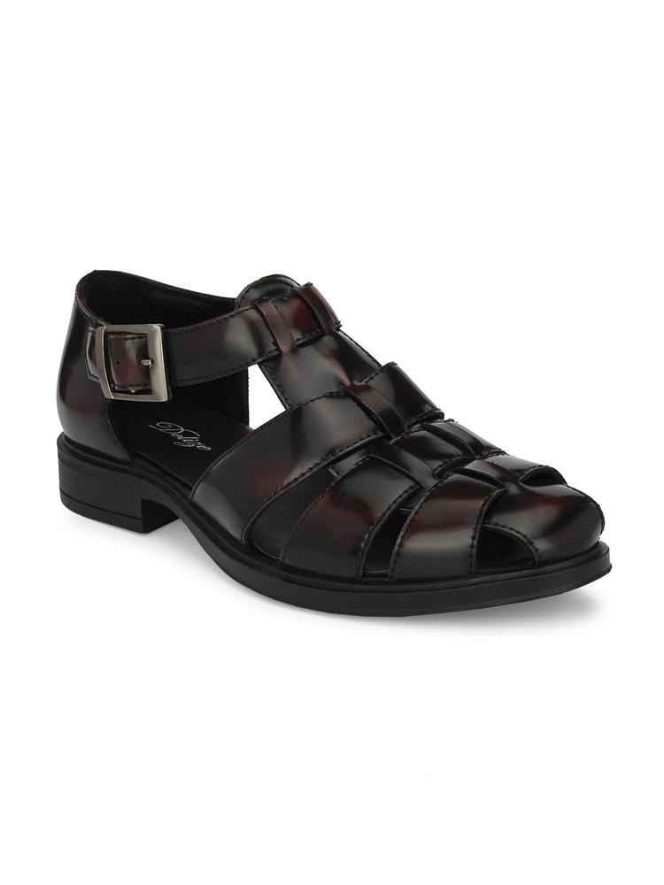 Delize Men Burgundy & Black Shoe-Style Sandals