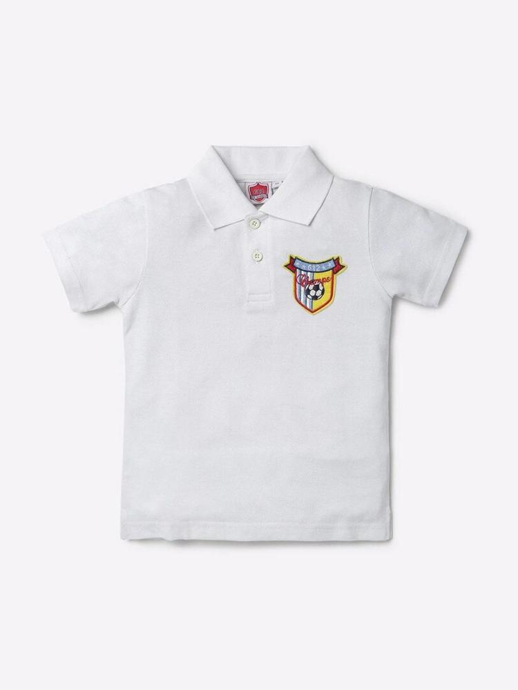 612League Boys White Solid Polo Collar T-shirt
