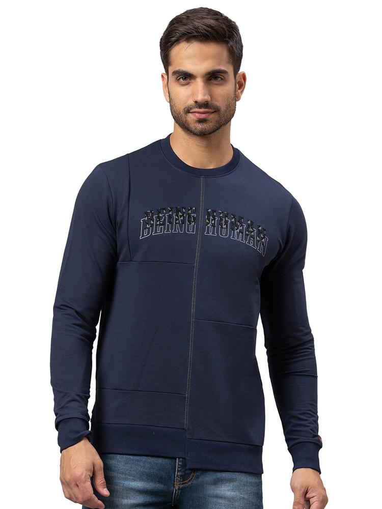 Being Human Men Navy Blue Cotton Sweatshirt