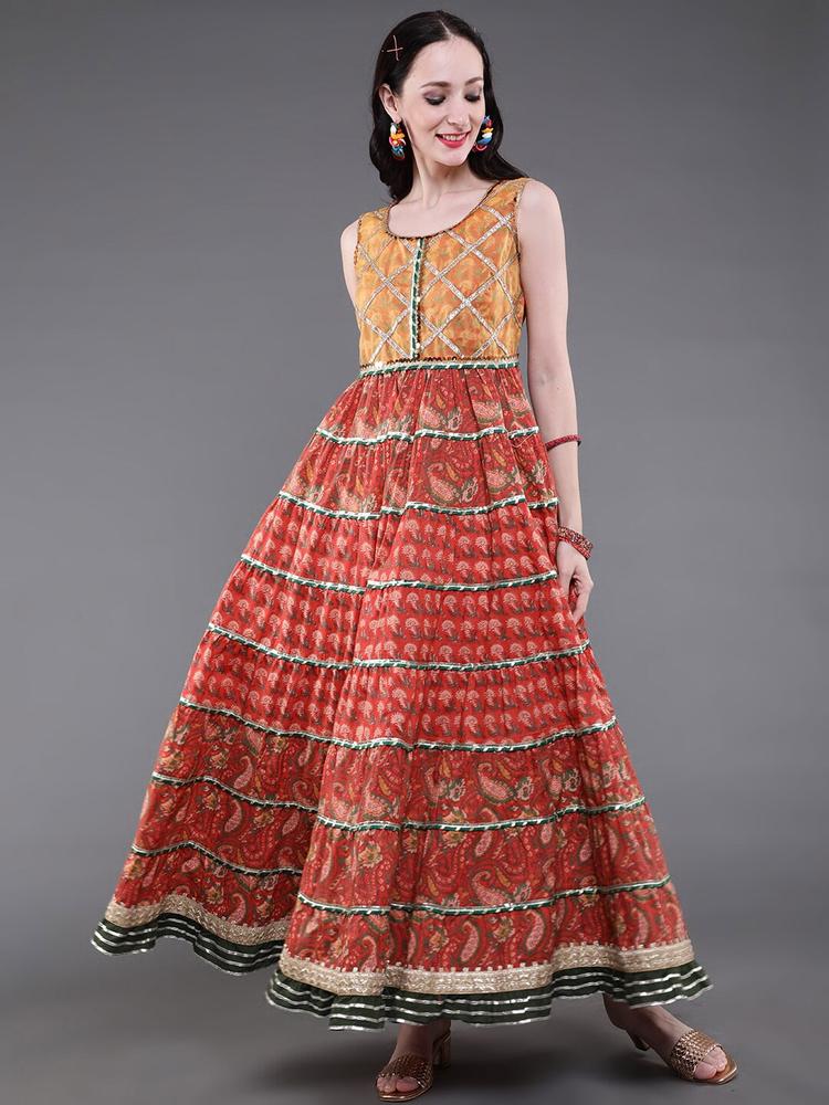 saubhagya Red Ethnic Motifs Ethnic Maxi Dress