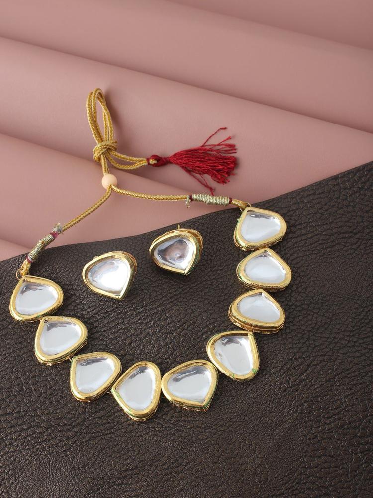 LUCKY JEWELLERY Gold-Plated White Kundan Studded Jewellery Set
