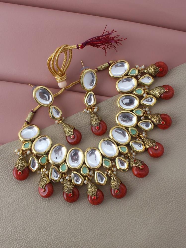 LUCKY JEWELLERY 18K Gold Plated & Red Jewellery Set