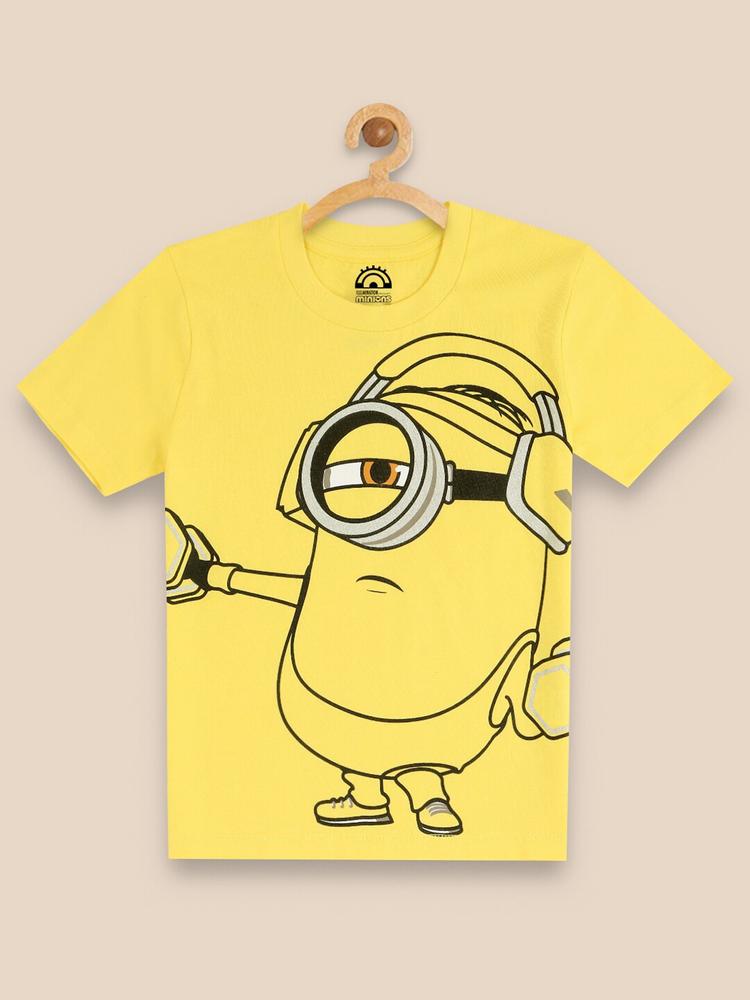 Kids Ville Boys Yellow Minions Printed Pure Cotton T-shirt