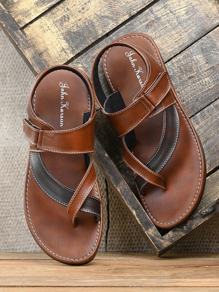 John Karsun Men Tan & Black Comfort Sandals