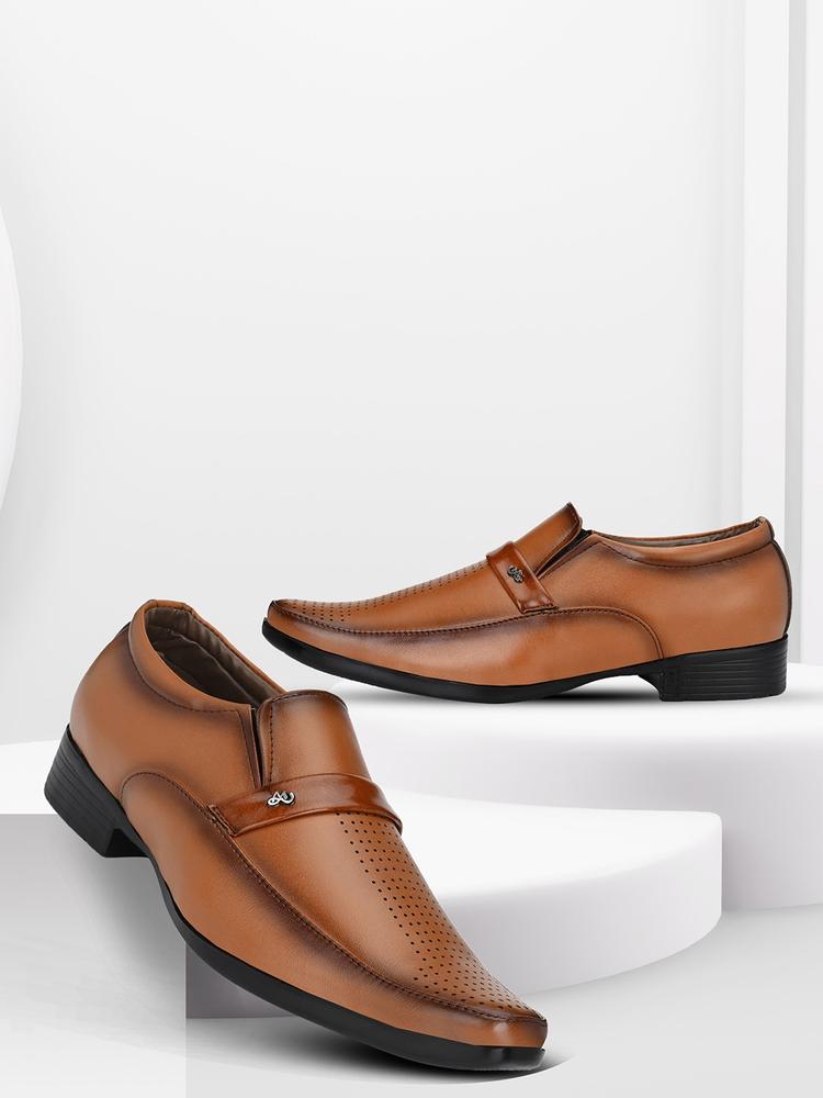 Provogue Men Tan-Coloured Solid Slip-On Formal Shoes