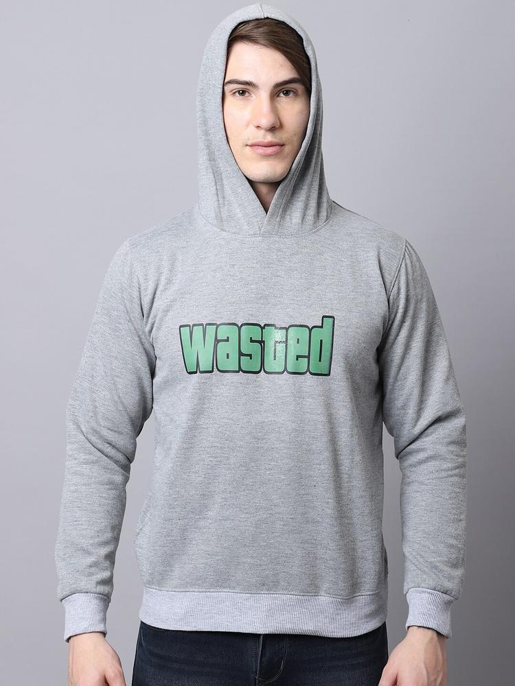 Obaan Men Grey Printed Hooded Sweatshirt