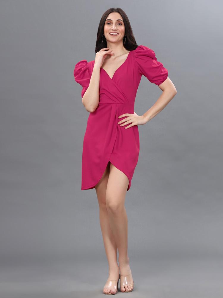 Selvia Pink Women Pink Synthetic Solid Bodycon Dress