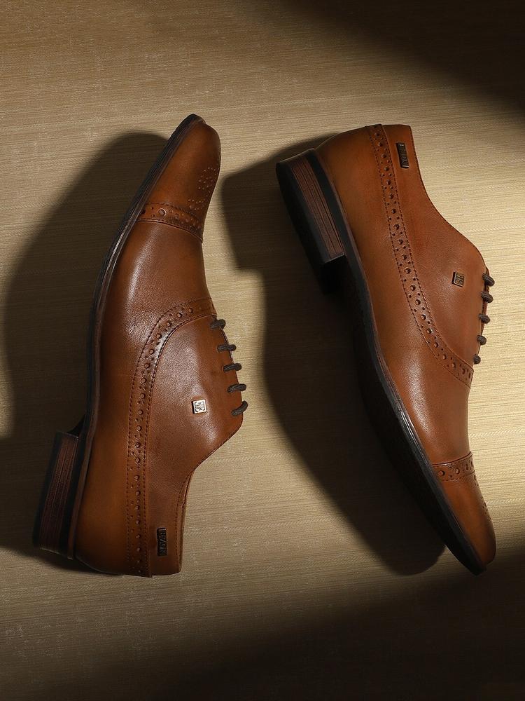 EZOK Men Brown Leather Formal Brogues