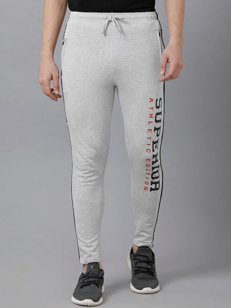 MADSTO Men Grey Melange Solid Pure Cotton Slim-Fit Track Pants
