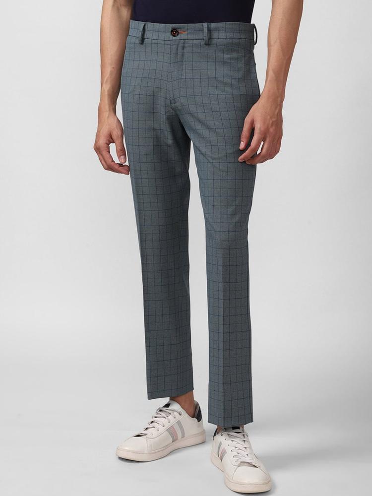 SIMON CARTER LONDON Men Grey Checked Slim Fit Chinos Trousers