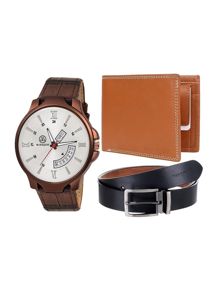 MARKQUES Men Brown Leather Accessory Gift Set
