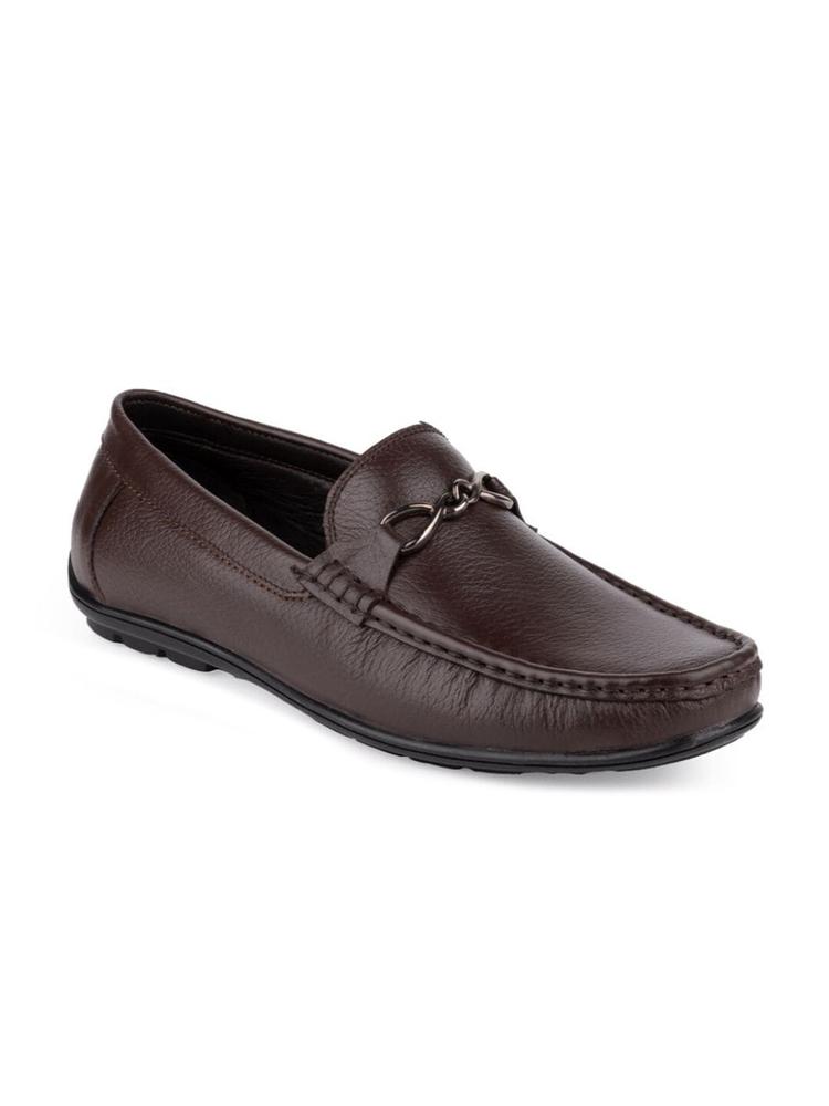 One8 Men Brown Textured Formal Slip-On Shoes