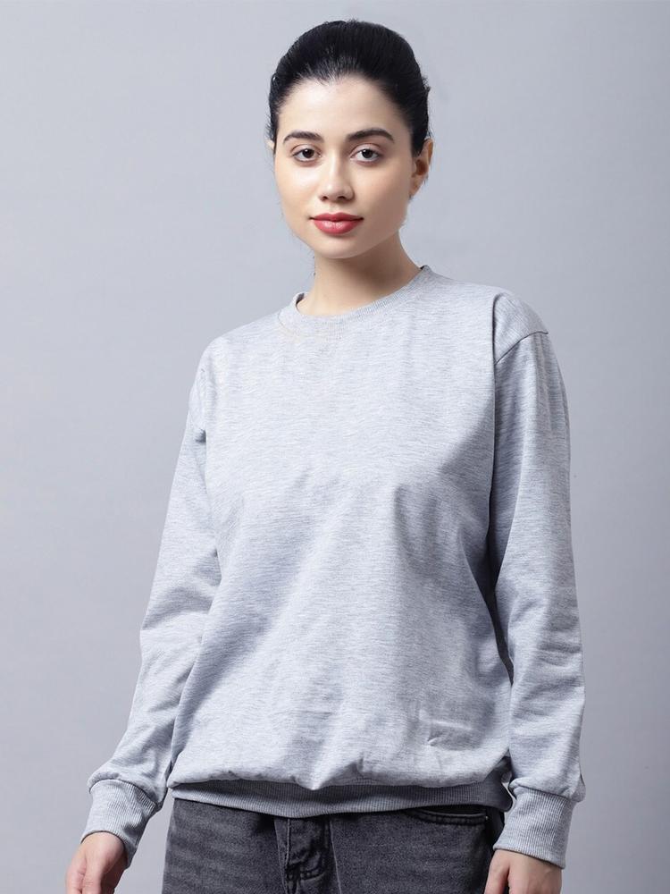 VIMAL JONNEY Women Grey Melange Cotton Sweatshirt