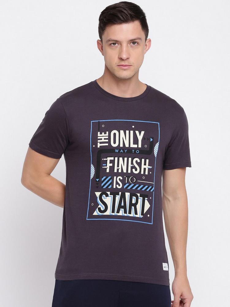 abof Men Charcoal Typography Printed T-shirt