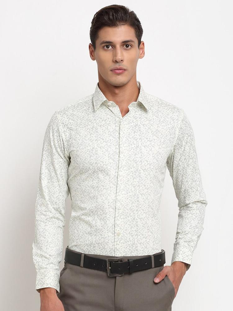 FINNOY Men White New Slim Fit Printed Formal Shirt