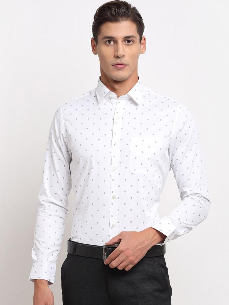 FINNOY Men White Slim Fit Printed Casual Shirt