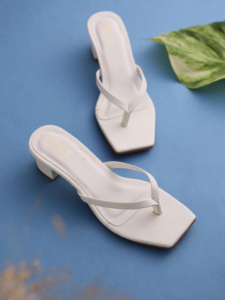 GNIST Women White Block Heel Sandals