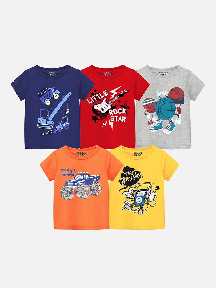 Trampoline Boys Pack Of 5 Graphic Printed Cotton T-shirt