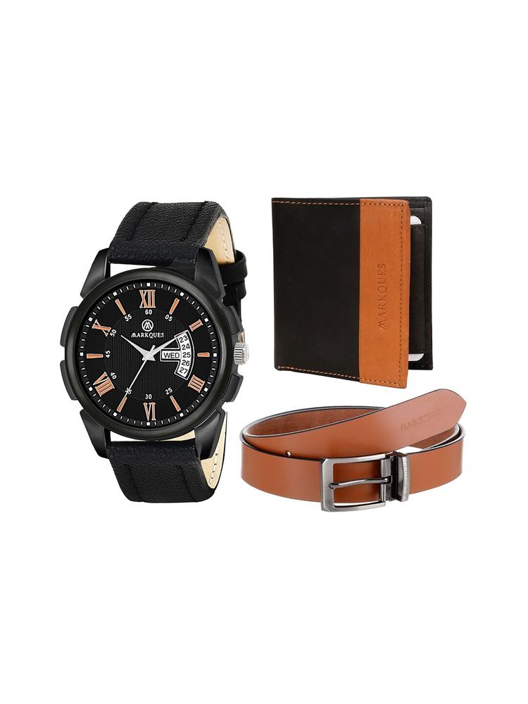 MARKQUES Men Black & Brown Solid Leather Accessory Gift Set