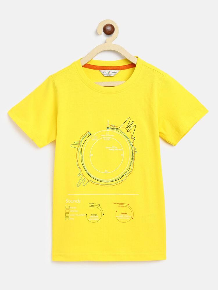 TALES & STORIES Boys Yellow Sports Printed T-shirt