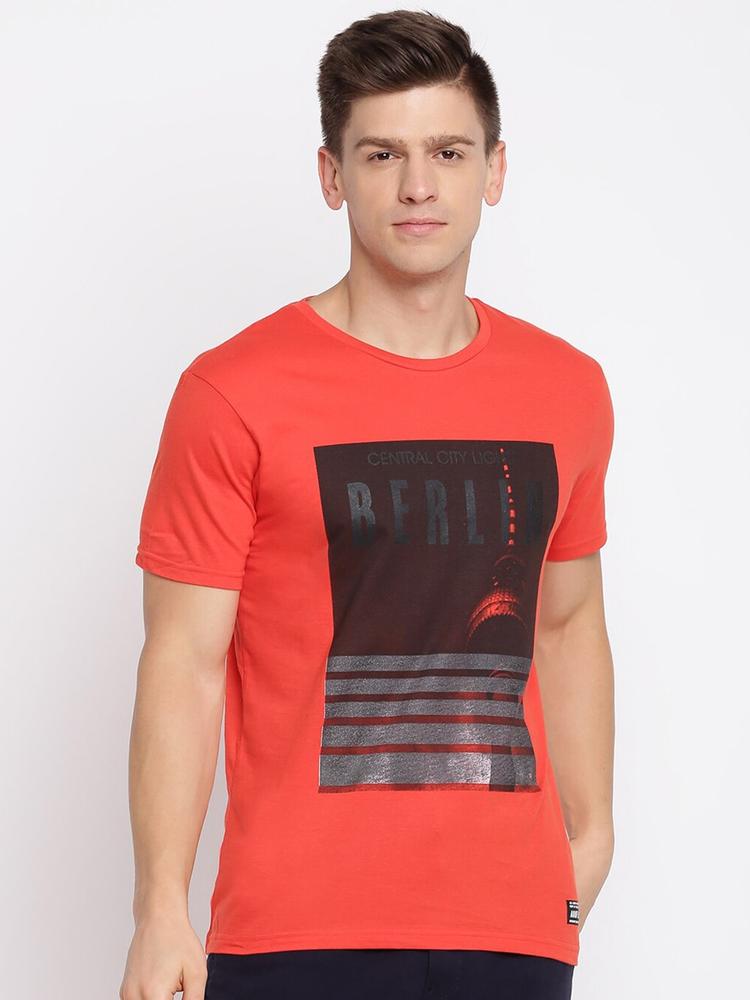 abof Men Red Printed Cotton T-shirt