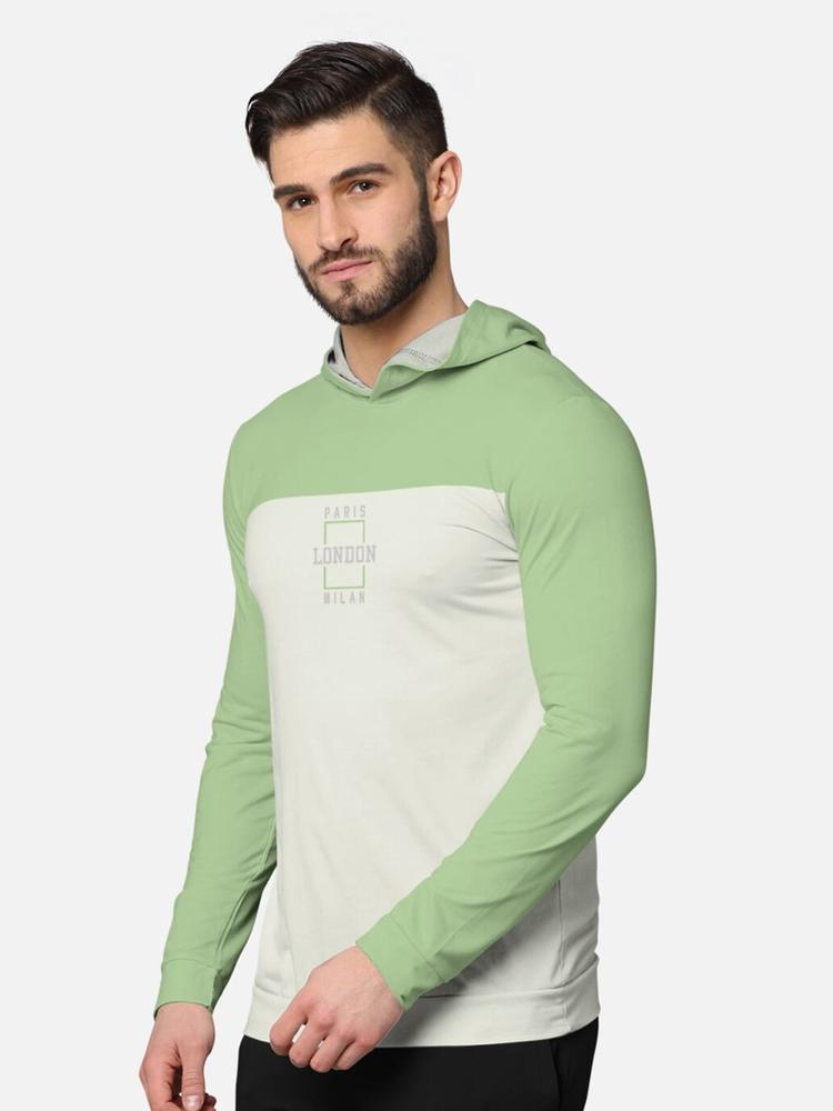 BULLMER Men Green Colourblocked Cotton Hooded Sweatshirt